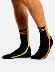 Vidám funkcionális vádlizokni Lime-narancs csíkok