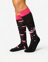 Весели чорапи до коляното Фламинго и сърца