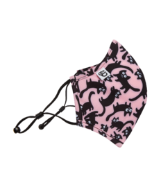 Vrolijke antibacterieel mondkapje Roze katten – grote maat