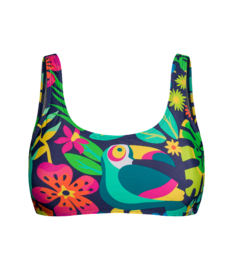 Vrolijke sportbikinitop Toekan in de jungle