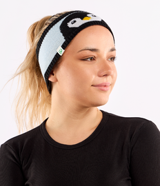 Vrolijke gebreide hoofdband voor dames Winterpinguïn