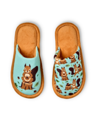 Vidám gyerek házi papucs Mókus az erdőben