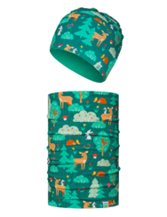 Весел детски комплект от лека плетена шапка и шал-яка Горски приятели