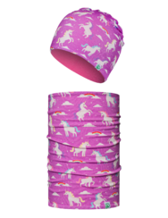 Vidám gyerek sapka és csősál szett Álmodozó egyszarvú