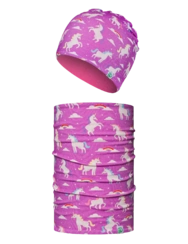 Veselá souprava dětské čepice a nákrčníku Snící jednorožec