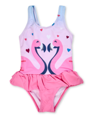 Весел бански костюм за момичета Фламинго и сърца