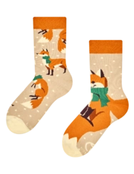 Veselé dětské teplé ponožky Liška se šálou