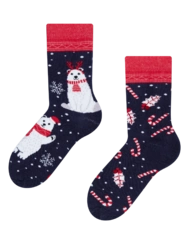 Veselé detské teplé ponožky Vianočný polárny medveď