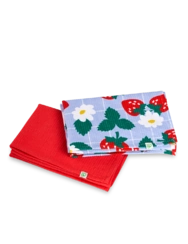 Dvojbalení veselých kuchyňských utěrek Jahody a kvítky