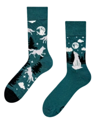 Veselé bambusové ponožky Vlk a mesiac