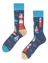 Veselé bambusové ponožky Maják a plachetnice