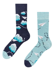 Veselé bambusové ponožky Papírová letadla a oblaky