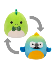 Squishmallows 2 in 1 Danny il dinosauro verde/Baptise l’ara gialloblù, 13 cm