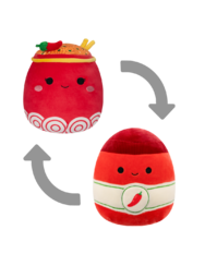Squishmallows 2 in 1 Odion il noodle rosso fuoco/Illia la salsa sriracha, 13 cm