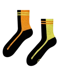 Veselé funkčné lýtkové ponožky Limetkovo - Oranžové Pásiky