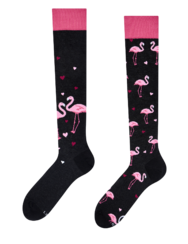 Весели чорапи до коляното Фламинго и сърца