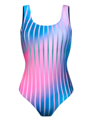 Vidám egyrészes női fürdőruha Lila csíkok