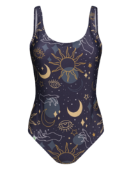Vidám egyrészes női fürdőruha Misztikus égbolt