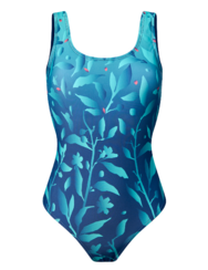 Весел цял бански костюм Тюркоазени цветя