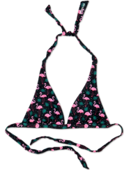 Весело горнище на бански с триъгълни чашки Фламинго и листа