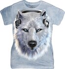 Damen T-Shirt Weißer Wolf mit Hörer Damen T-Shirt Weißer Wolf mit Hörer