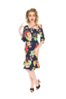 Vintage Pin Up Kleid mit Ärmel Farbige Rosen Vintage Pin Up Kleid mit Ärmel Farbige Rosen