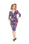 Vintage Hülsen-Kleid mit Ärmel Rosa Blumen Vintage Hülsen-Kleid mit Ärmel Rosa Blumen
