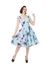 Modré retro pin up šaty Růžové růže Modré retro pin up šaty Růžové růže