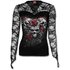 Ladies' T-shirt with Lace Sleeves Three Skulls with Roses