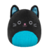 Peluche Squishmallows de 20 cm Eponine le chat noir au ventre duveteux bleu néon et aux oreilles scintillantes