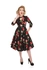 Čierne retro pin up šaty s rukávom Červené ruže Čierne retro pin up šaty s rukávom Červené ruže