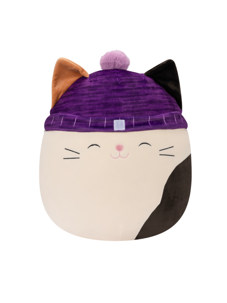 Peluche Squishmallows de 40 cm Cam le chat calicot avec bonnet tricoté