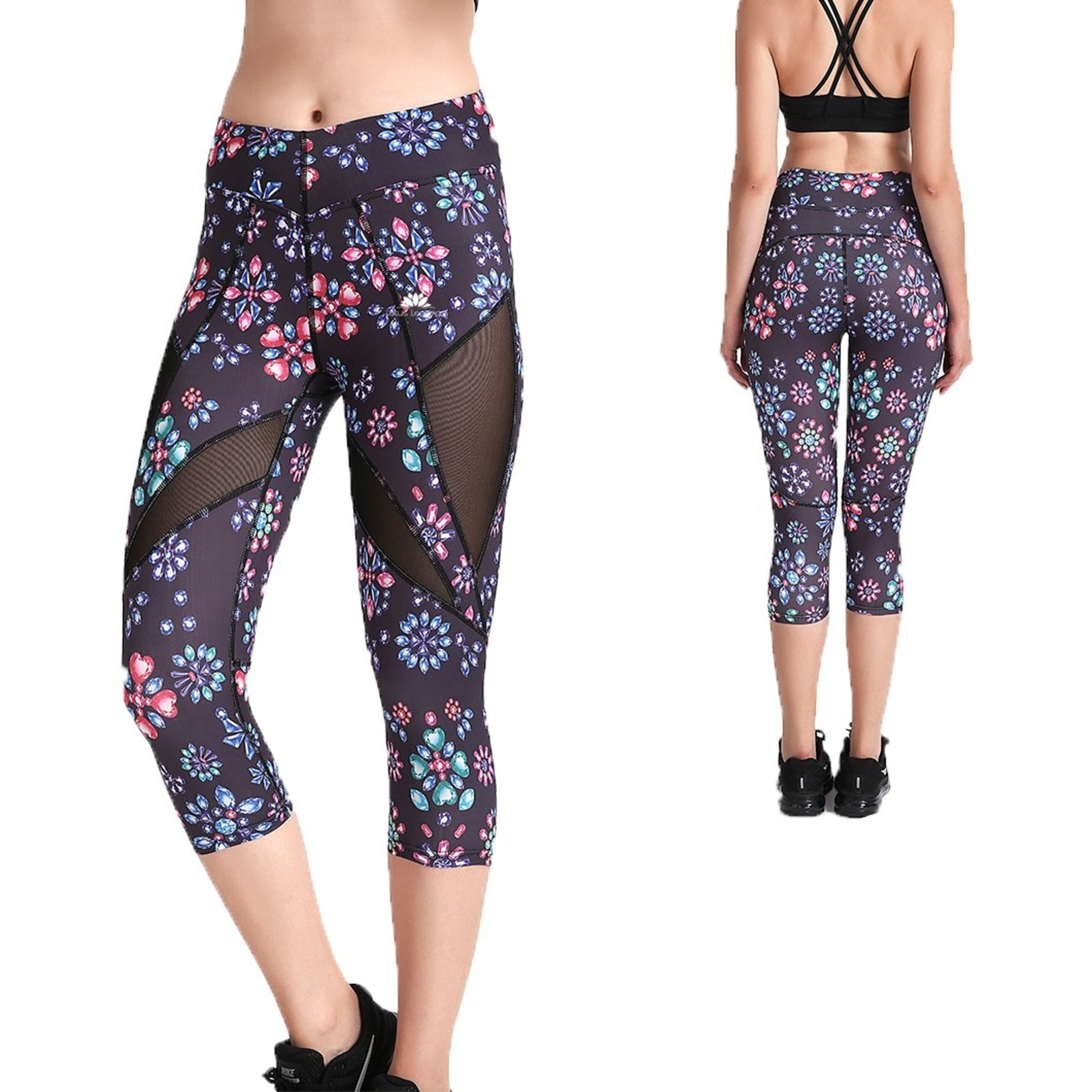 Damen Sport Capri Leggings mit Netz Edelsteine Dedoles