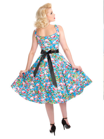 Kedvezmény Kék retró pin up ruha Flamingók