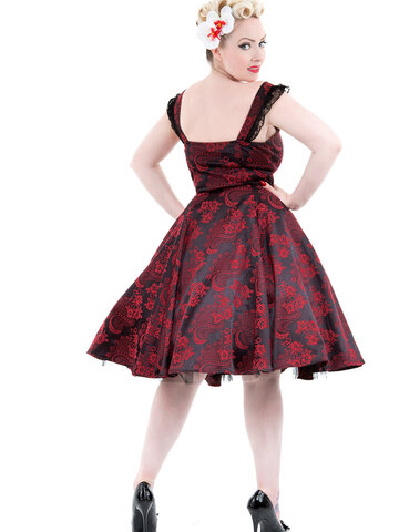 Pre dokonalý a originálny outfit Červeno-čierne gotické retro šaty s kvetmi