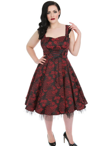 Zľava Červeno-čierne gotické retro šaty s kvetmi