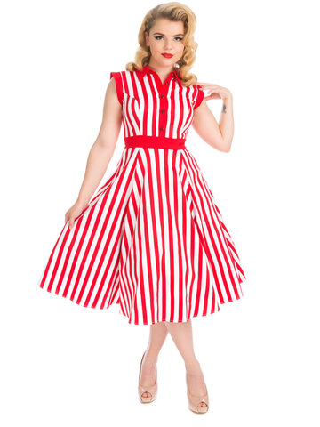 Potešte sa týmto kúskom Dedoles Červeno-biele pásikavé retro pin up šaty