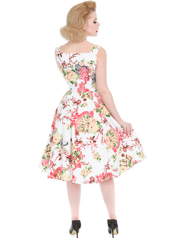 Zľava Biele retro pin up šaty Letné kvety