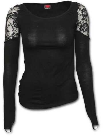 Pre dokonalý a originálny outfit Dámske tričko s čipkou na ramenách Čierne