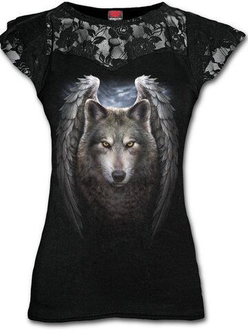 Výpredaj Dámske tričko s čipkou Požehnaný vlk