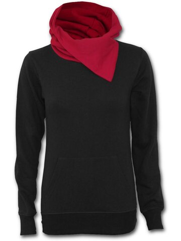 Hľadáte originálny a nezvyčajný darček? Obdarovaného zaručene prekvapí Čierna dámska mikina s červeným golierom