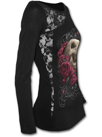Eredeti és szokatlan ajándékot keres? a megajándékozottat garantáltan meglepi Női póló csipkével Koponya rózsák közt