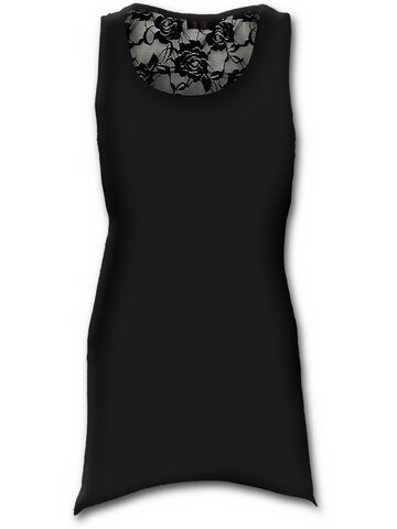 Foto Fekete -Női hosszított fazonú ujjatlan felső csipkével