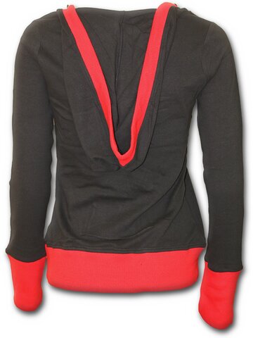 Zľava Čierna dámska mikina s kapucňou a červeným lemovaním