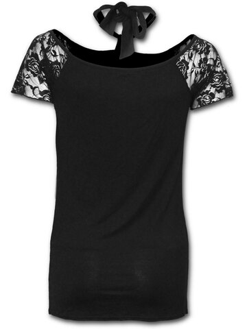 Sleva Černé dámské tričko s krajkou a potahem