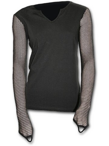 Lifestyle fotó Női fekete póló hálós ujjakkal