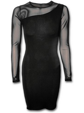 Lifestyle fotó Rövid fekete ruha hálós hosszú ujjakkal