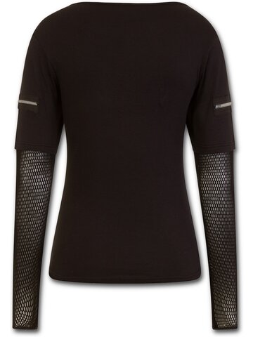 Foto Női póló hosszú hálós ujjakkal és cipzárokkal - fekete