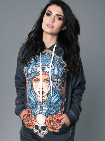 Szerezzen magának örömet ezzel a Dedoles darabbal Pulóver kapucnival Farkas nő