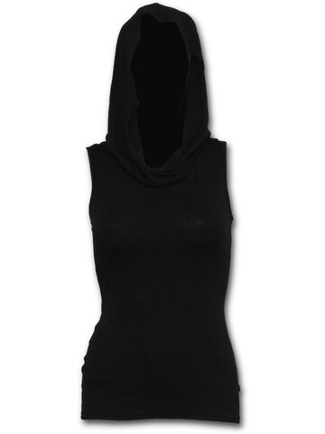 Pre dokonalý a originálny outfit Dámske čierne tielko s kapucňou 